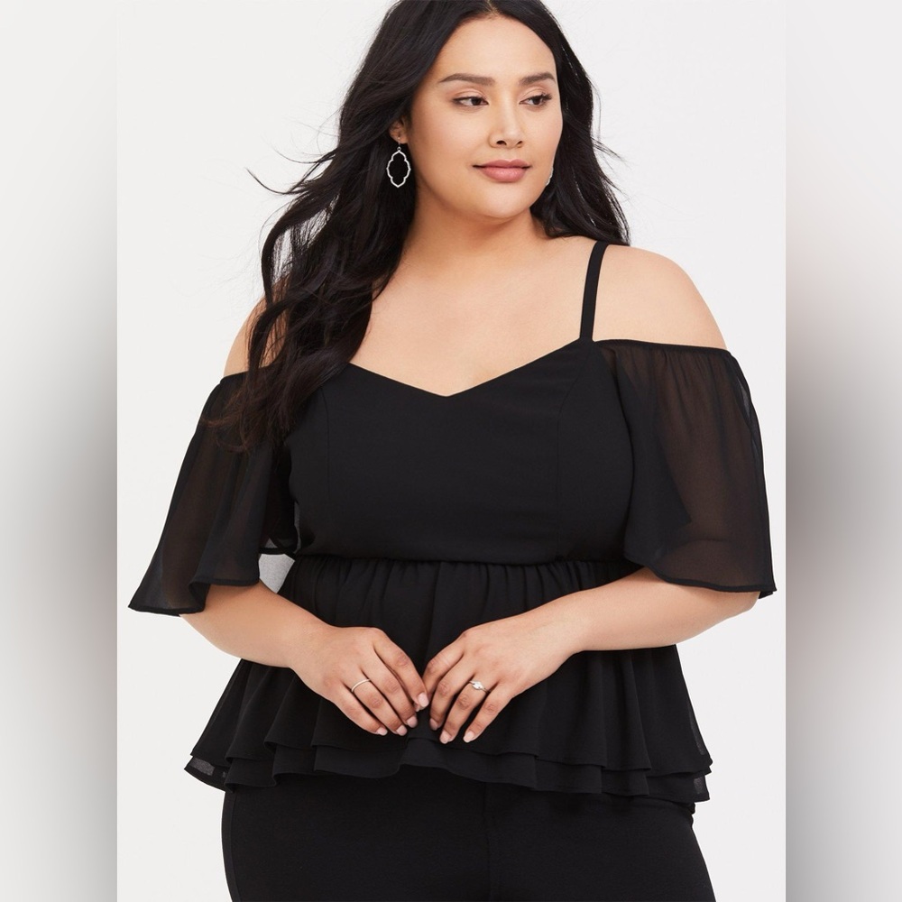 Torrid Black Chiffon Cold Shoulder Cami - image 1